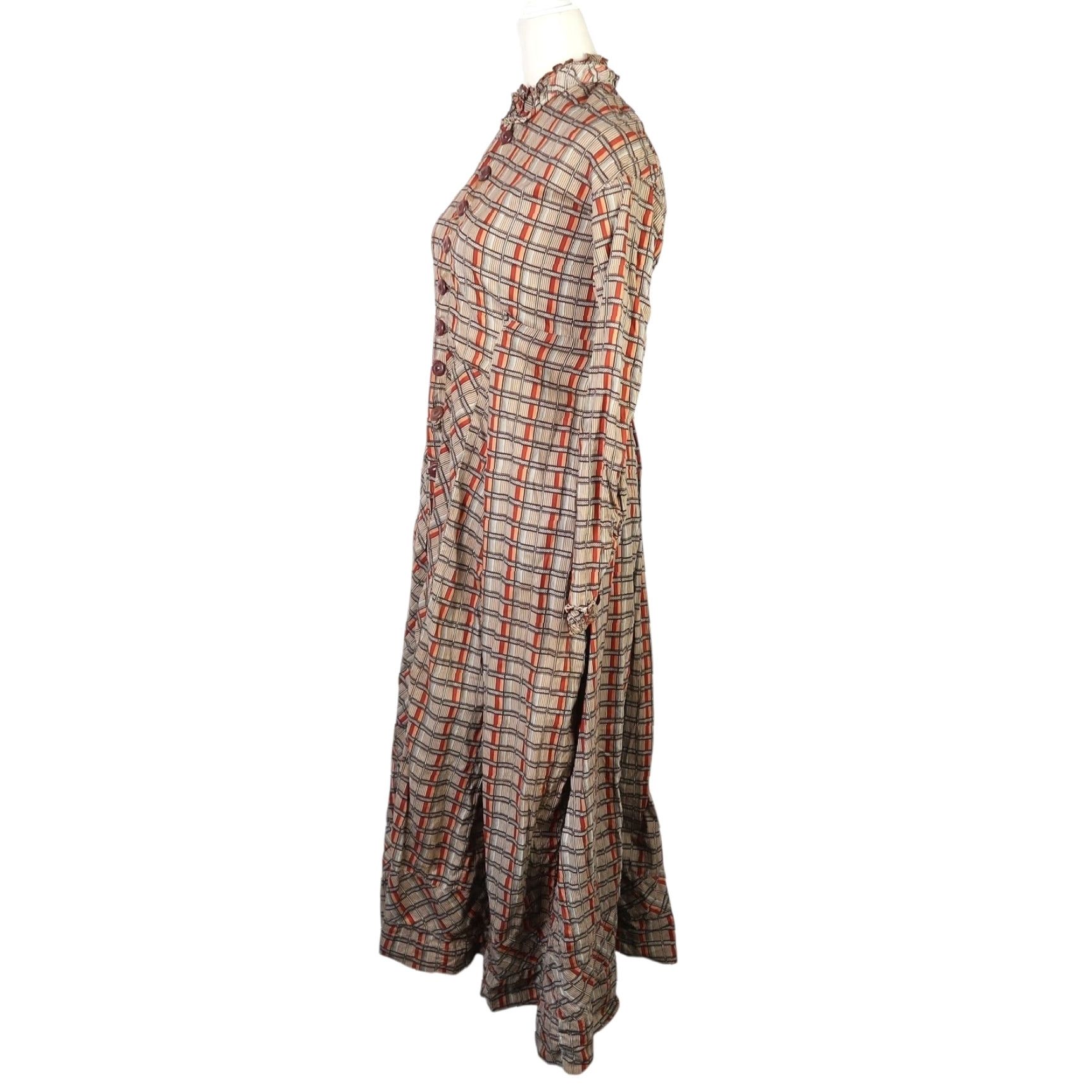 Vintage VINTAGE Dress Plaid Victorian Day Maxi XS Women Long Sleeve Cotton Button Front A-Line 1800s Brown Prairie Style Size XS / US 0-2 / IT 36-38 - 3 Thumbnail