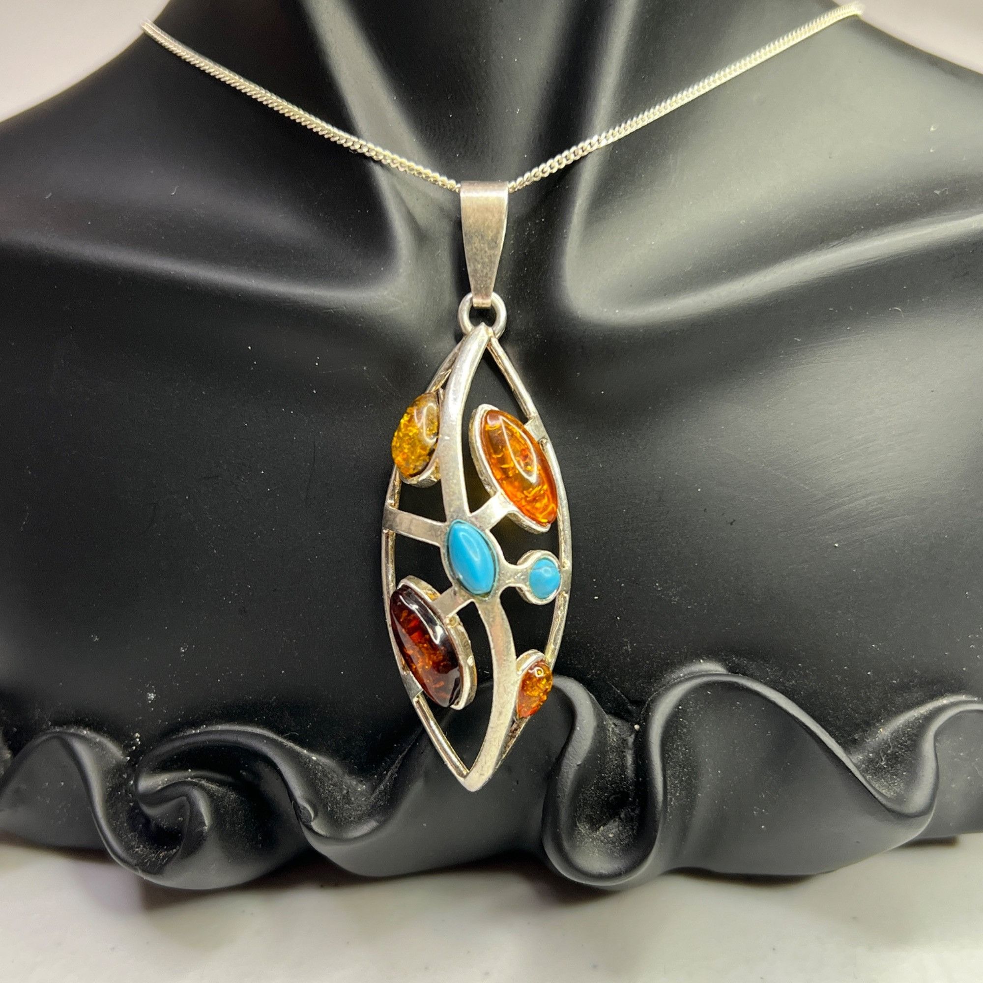 Designer Women's Silver Pendant With Multiple Baltic Amber Stones Size ONE SIZE - 5 Thumbnail