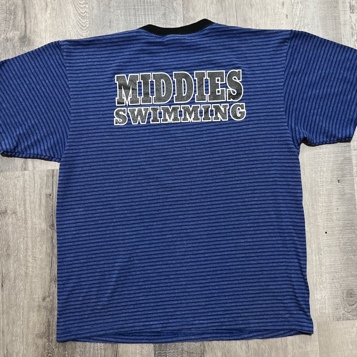 Nike × Vintage VTG Nike Athletic Dept Blue Striped Middies Swimming Shirt Size US M / EU 48-50 / 2 - 3 Thumbnail
