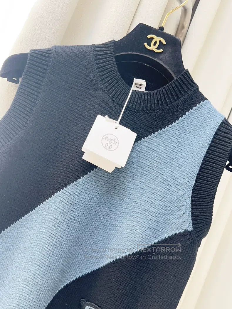 Hermes Hermes Black and Blue Striped Knit Sleeveless Vest Size XS / US 0-2 / IT 36-38 - 3 Thumbnail