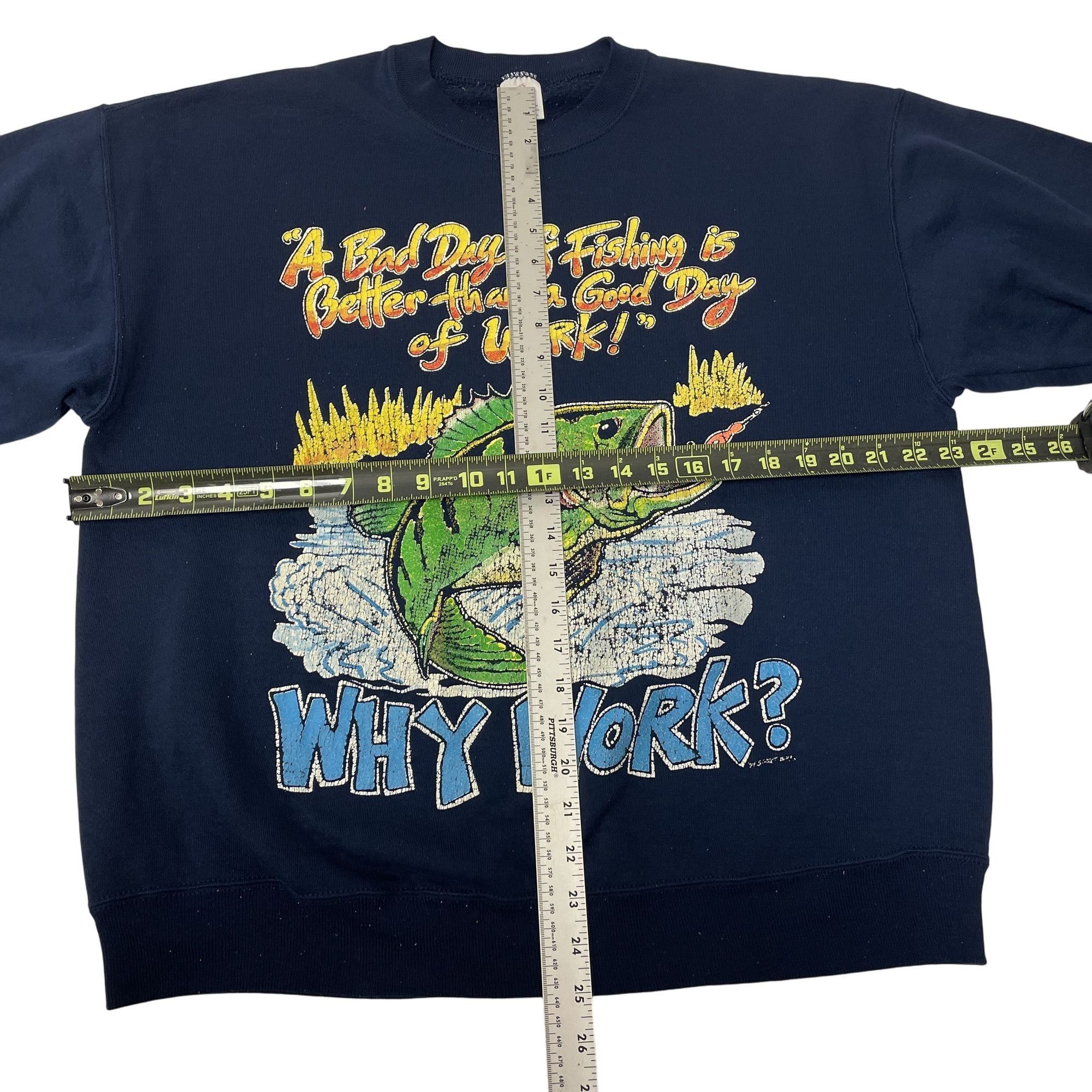 Russell Athletic Vtg Russell Athletic FISH Why WORK Big MOUTH BASS Sweatshirt Size US XL / EU 56 / 4 - 6 Thumbnail