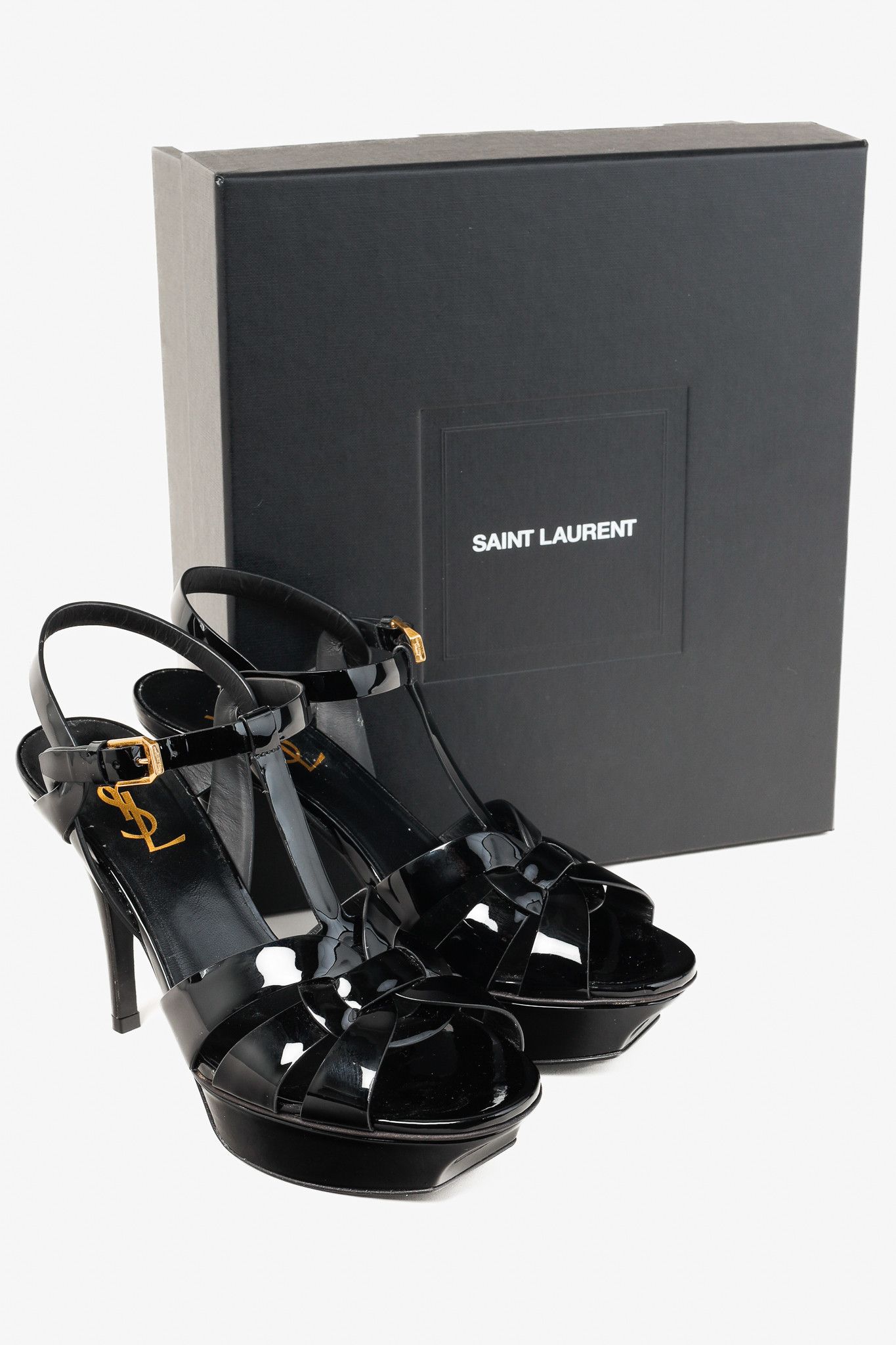 Yves Saint Laurent Saint Laurent Tribute Open Toe Patent Leather Platform Size US 7.5 / IT 37.5 - 10 Thumbnail