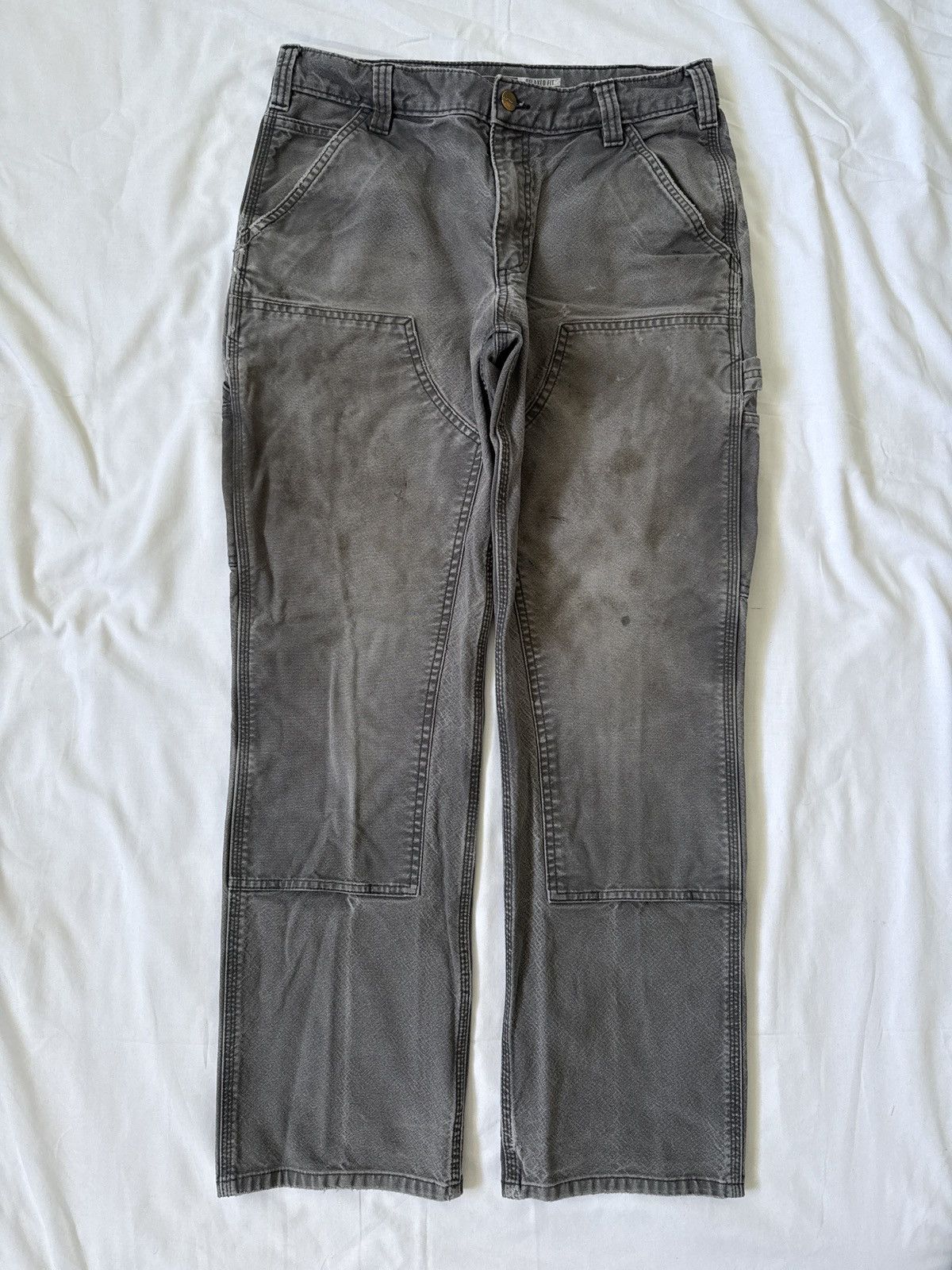 Carhartt Carhartt Grey Faded Double Knee Work Pants Size US 31 - 1 Thumbnail