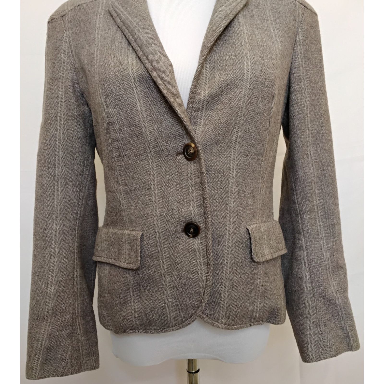 Luciano Barbera Luciano Barbera Blazer Women 42 Herring Bone Gray 100% Wool Size M / US 6-8 / IT 42-44 - 6 Thumbnail