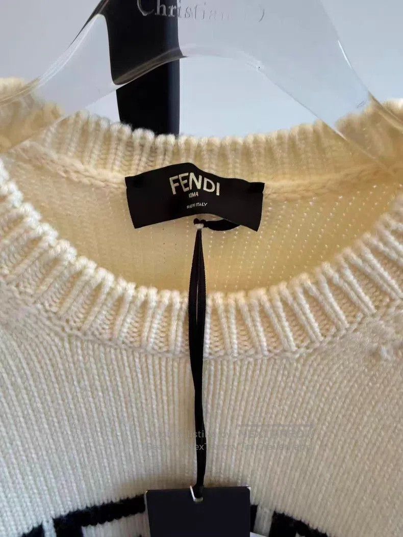 Fendi Fendi Beige Big Logo Letter Knit Sweater Size US XL / EU 56 / 4 - 3 Thumbnail