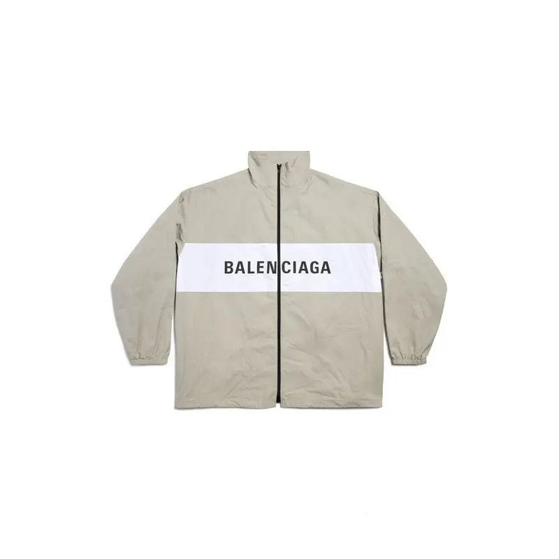 Balenciaga o1mt1gz0225 Logo Zip-Up Jacket in Beige/White Size US XXS / EU 40 - 1 Thumbnail