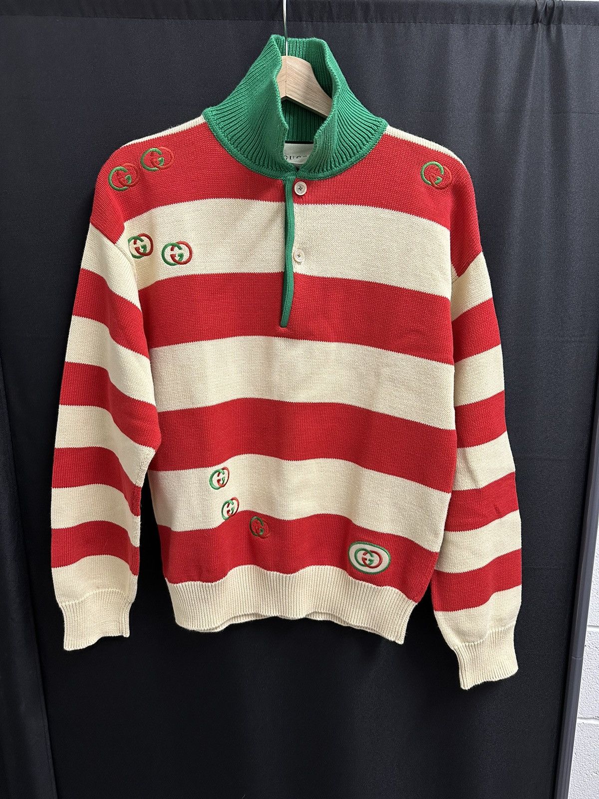 Image of Gucci Polo Sweater Shirts in Striped, Men's (Size Small)