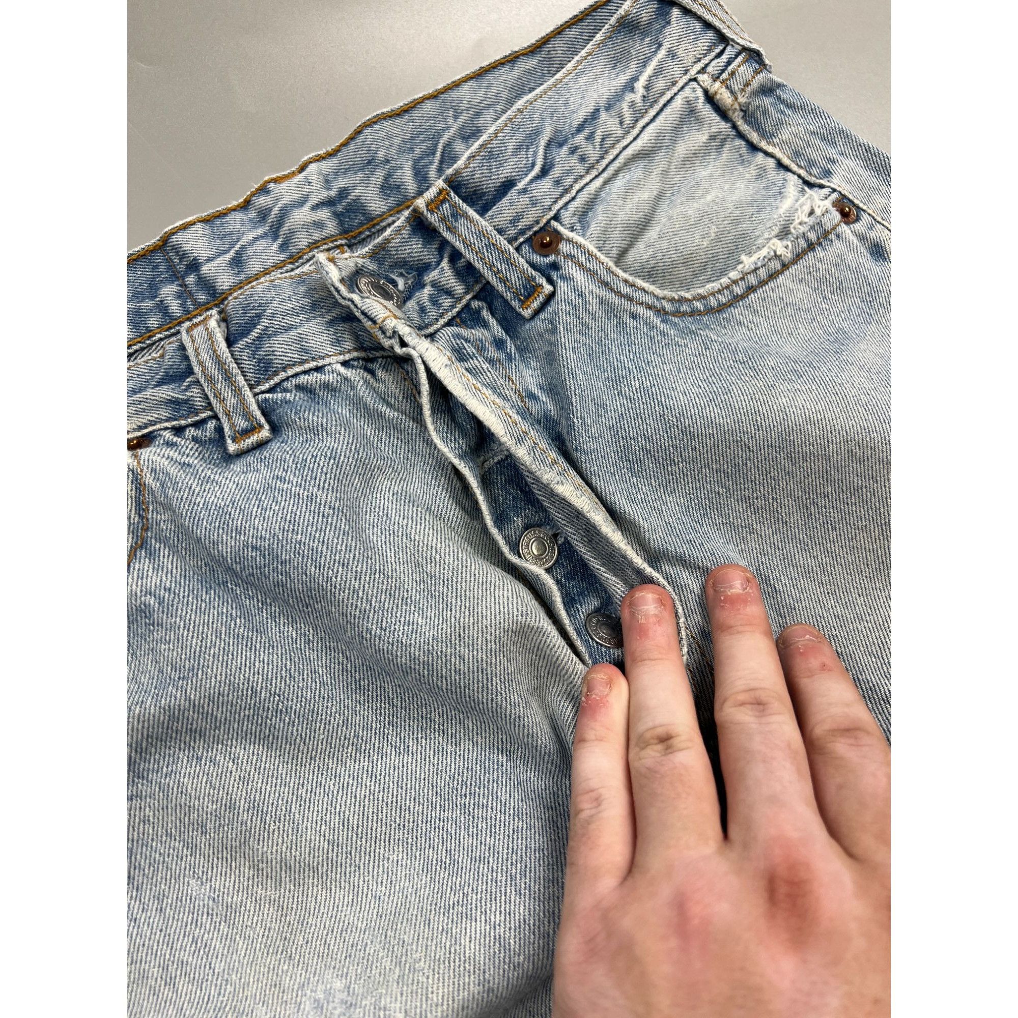 Levi's Levi’s 501 Made in UK Distressed Patchwork Denim Jeans Size US 31 - 11 Thumbnail