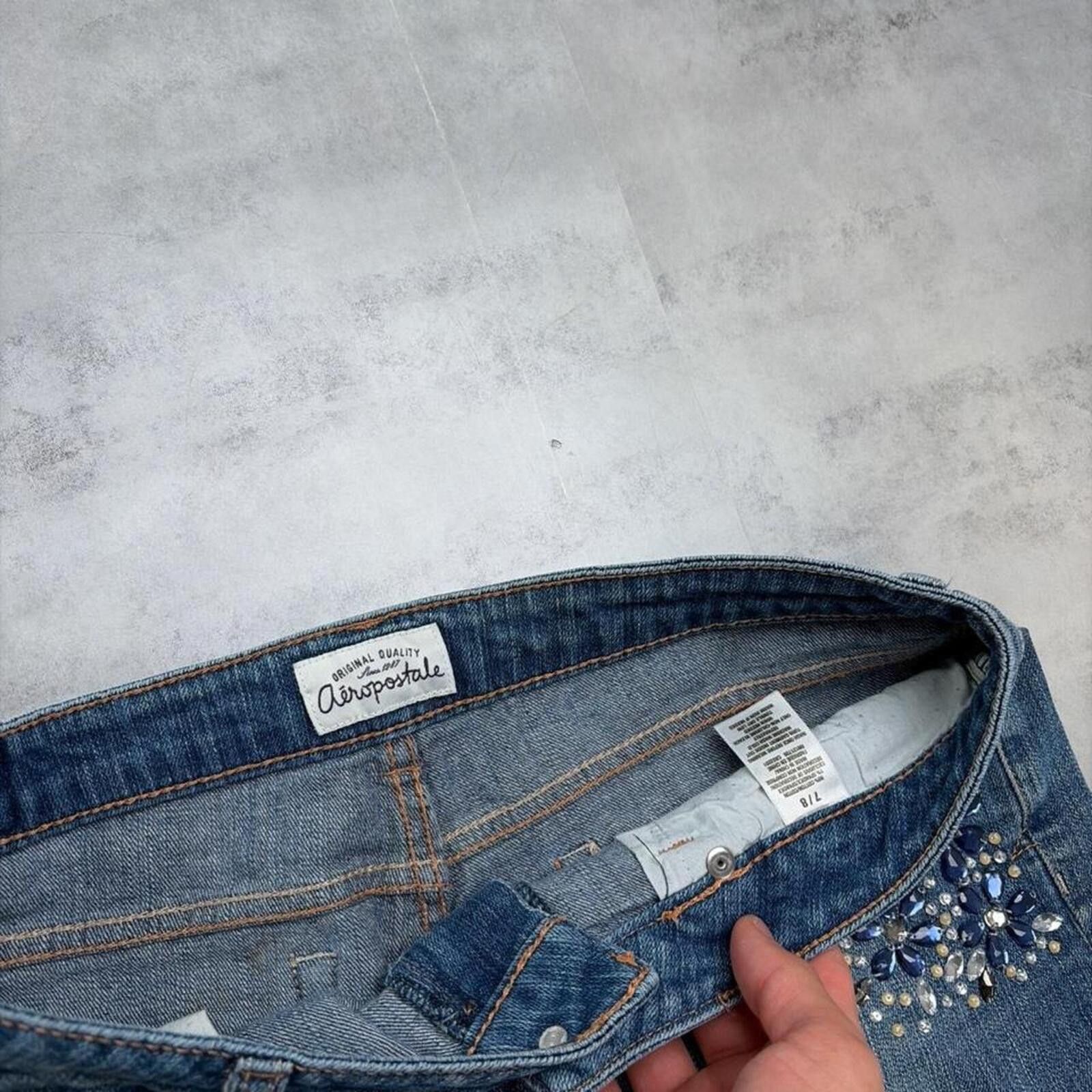 Aeropostale Y2K Blue Aeropostale Grunge Embellished Mini Denim Shorts Size 30" / US 8 / IT 44 - 3 Thumbnail