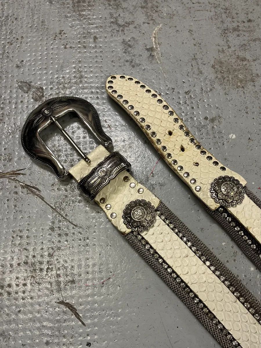 Vintage 2000s Nanni Metal White Crocodile Effect Leather Belt Size ONE SIZE - 3 Thumbnail