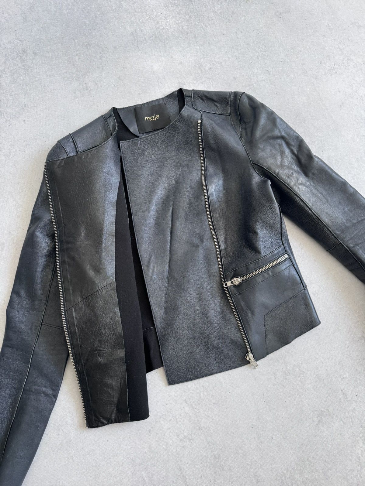 Maje Maje Leather Women’s Zip Biker Style Moto Jacket Y2K Size S / US 4 / IT 40 - 10 Thumbnail