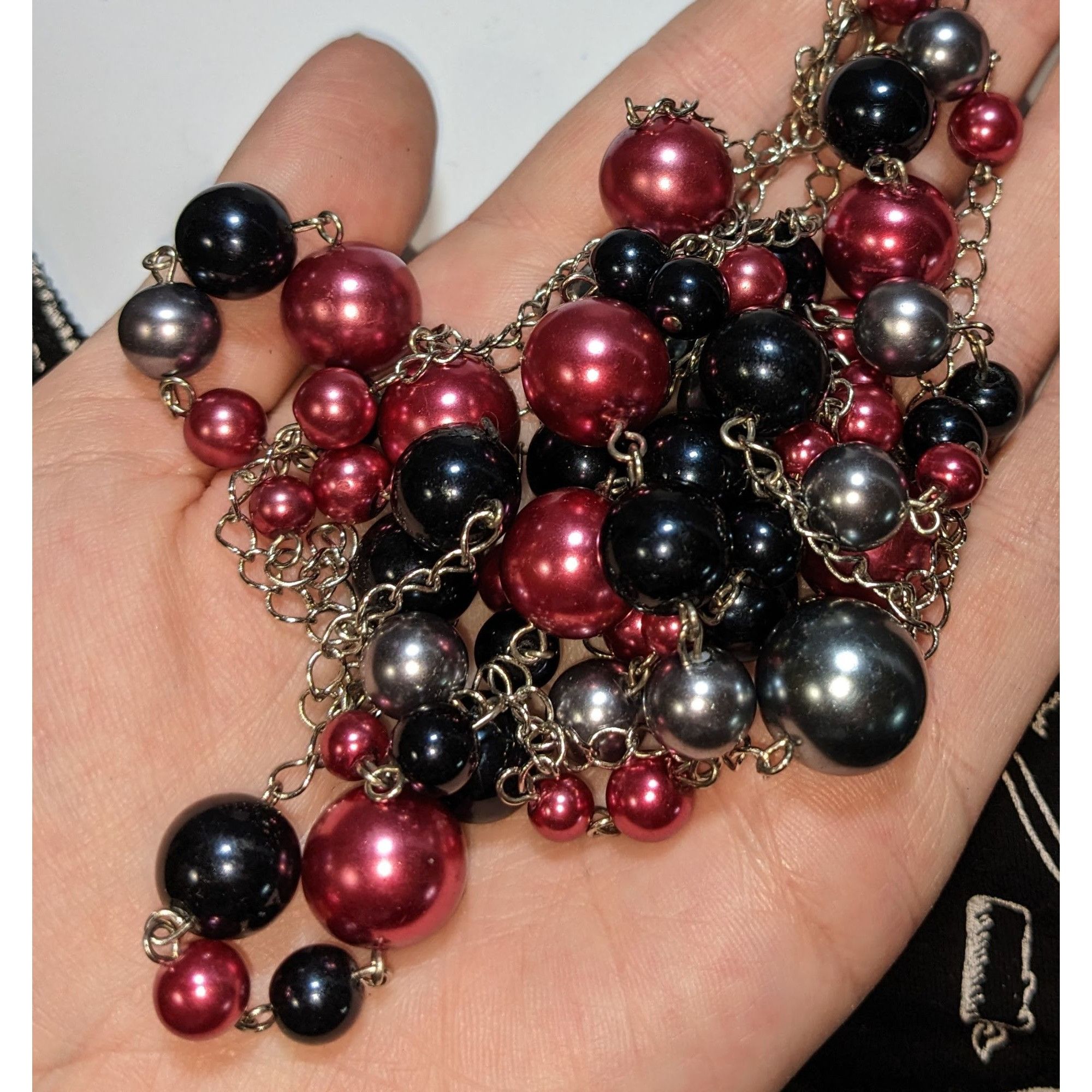 Other Gothic Black And Red Faux Pearl Long Necklace Size ONE SIZE - 2 Thumbnail