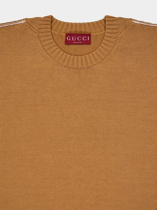 Gucci o1loc1c0925 Cotton Sweater With Gucci Intarsia in Camel Size US L / EU 52-54 / 3 - 3 Thumbnail