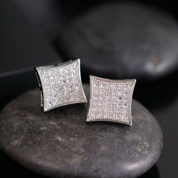 Other Unisex Ice Crystal Square Copper Fashion Earring Size ONE SIZE - 3 Thumbnail