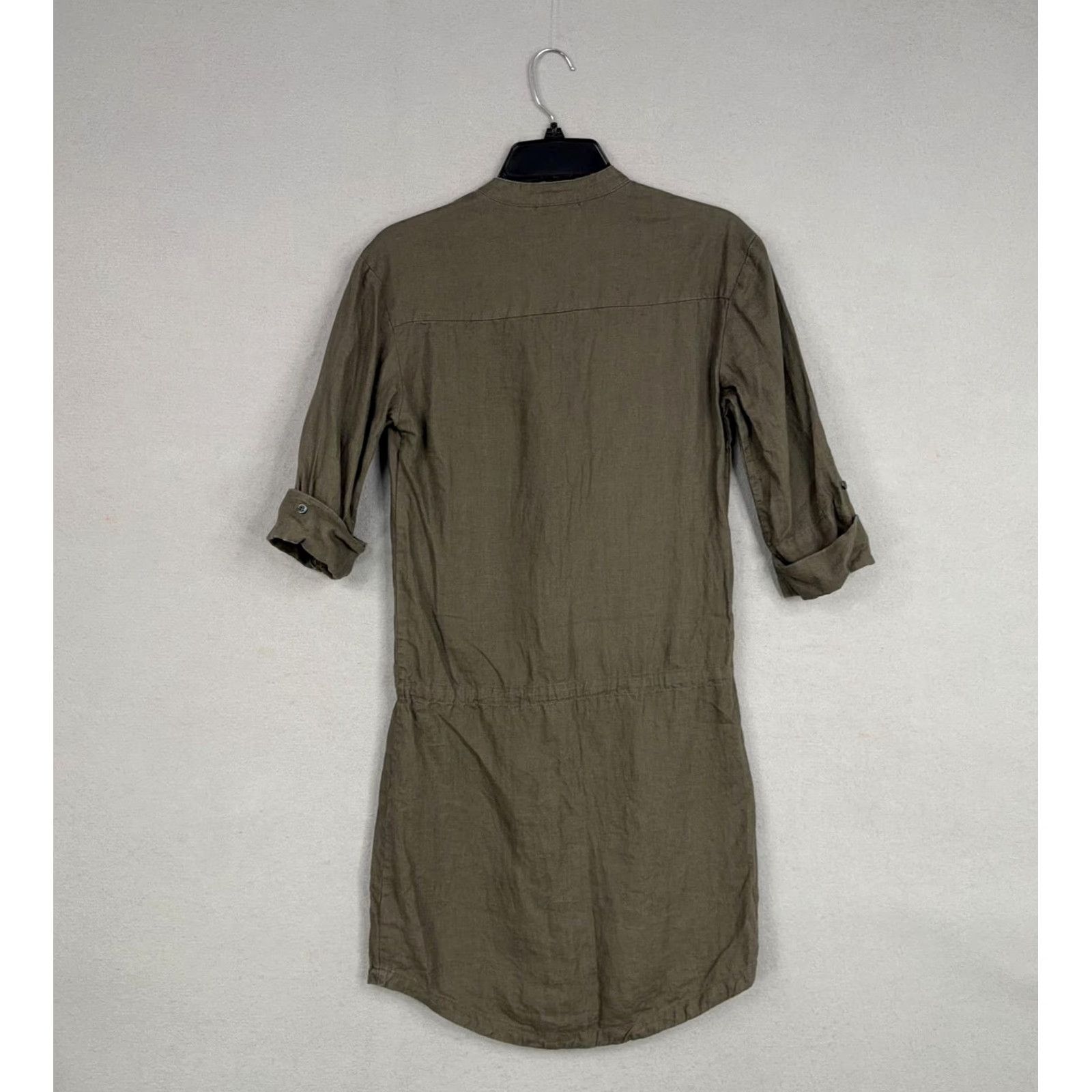 James Perse VINTAGE James Perse Shirt Dress Womens S Green Linen Button Front Tunic 3/4 Sleeve Rounded Neck Pockets Lightweight Casual Size S / US 4 / IT 40 - 6 Thumbnail
