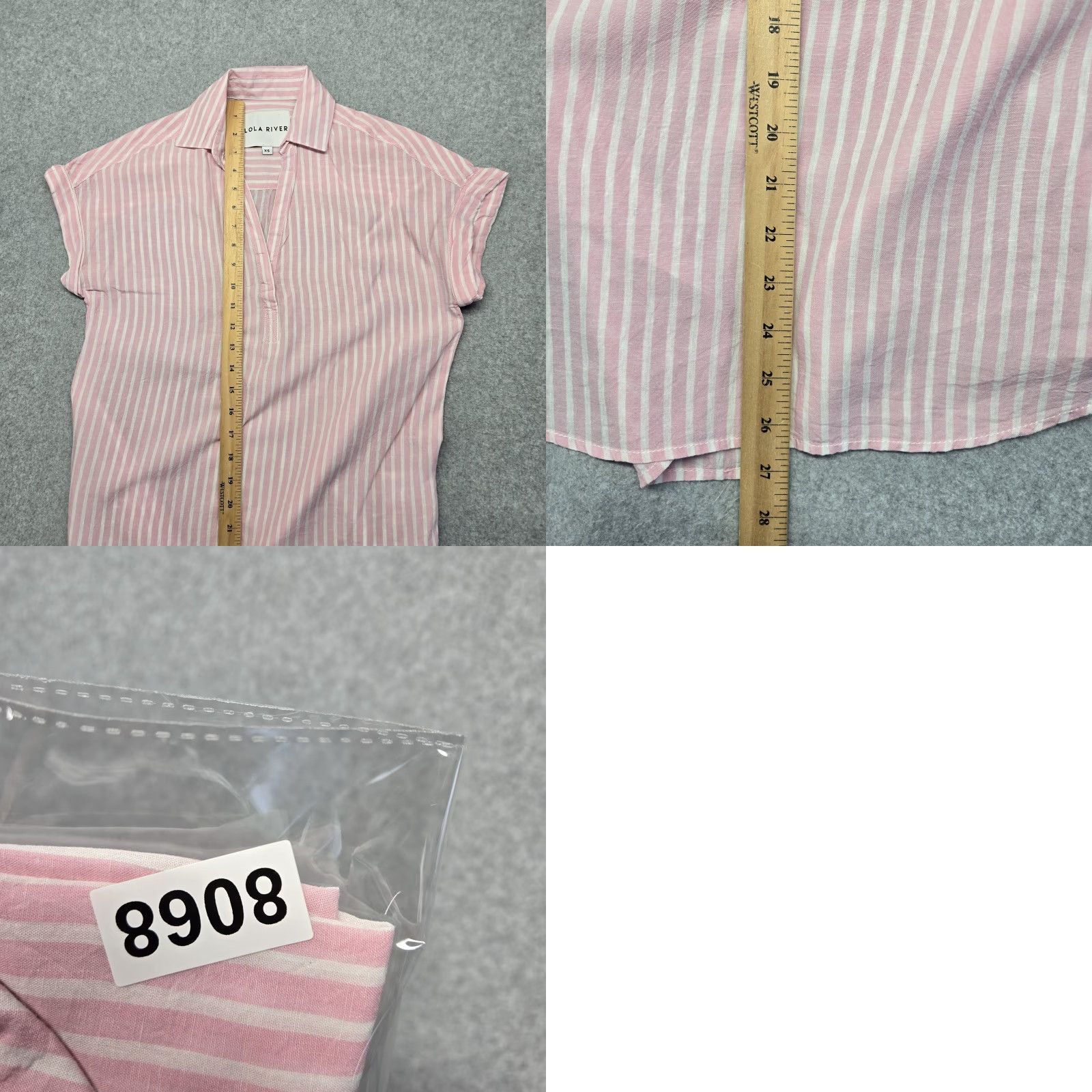 Vintage LOLA RIVER Blouse Womens XS Pink Striped Tunic Short Sleeve Lyocell Linen Size XS / US 0-2 / IT 36-38 - 8 Thumbnail