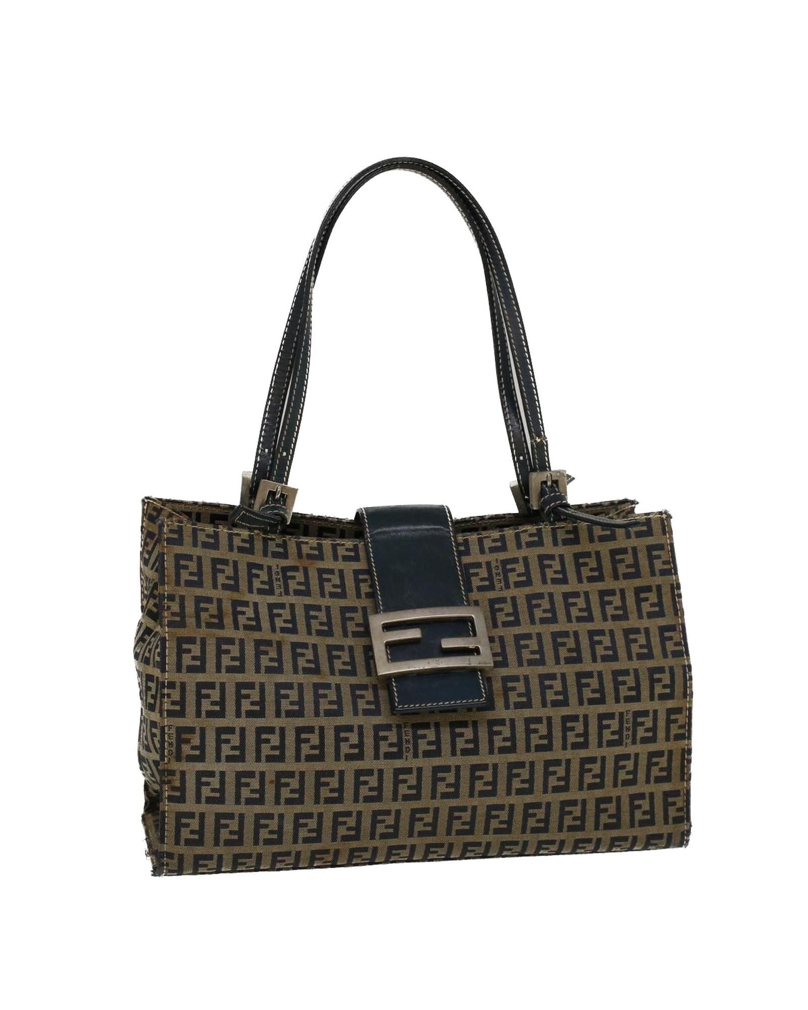 image of Fendi Navy Zucchino Canvas Hand Bag, Women's
