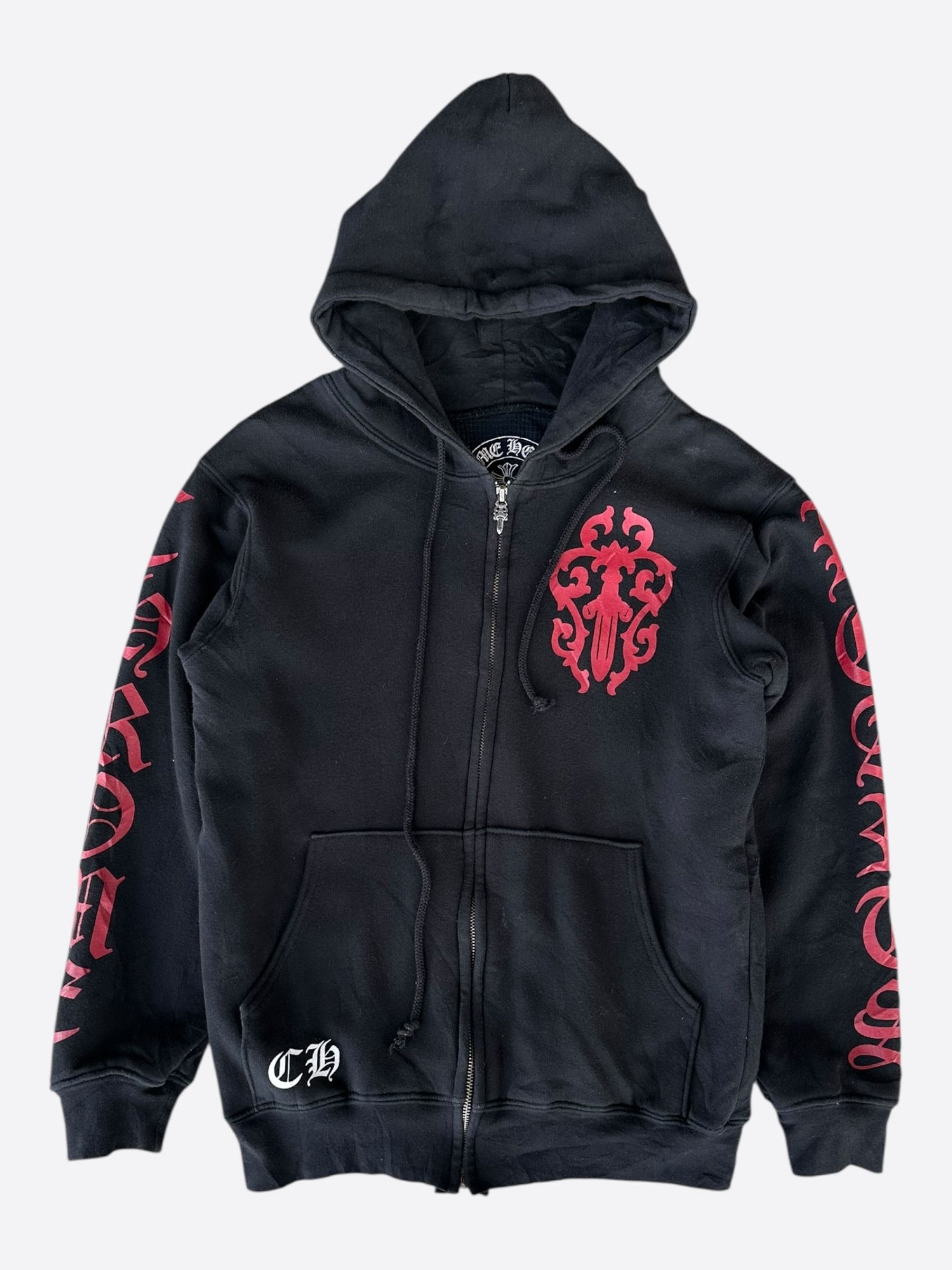 Chrome Hearts Chrome Hearts Flame Cross Logo Zip Up Hoodie Black