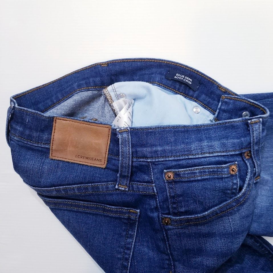 J.Crew Billie Demi Boot Crop Jeans size 24 dark wash blue raw hem Size 24" / US 00 / IT 34 - 6 Thumbnail