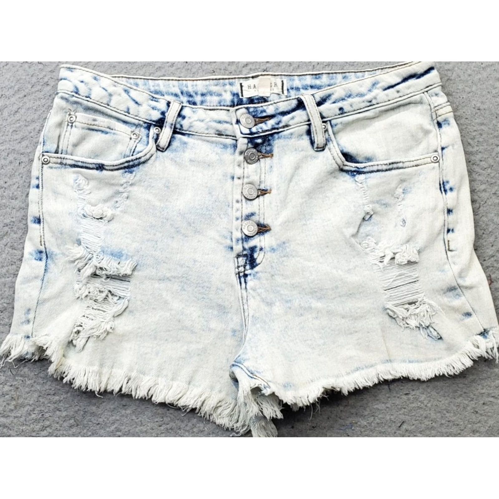 Vintage Harper Women Shorts 28 Blue Denim Stretch Raw Hem Distressed Button Fly - Vintage? No Size 28" / US 6 / IT 42 - 2 Thumbnail