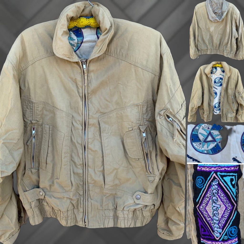 Vintage VINTAGE Weekends Jacket Cotton Bomber All Over Print Lining Shoulder Pads M Beige 80s 90s Zip Mens Size US M / EU 48-50 / 2 - 1 Thumbnail