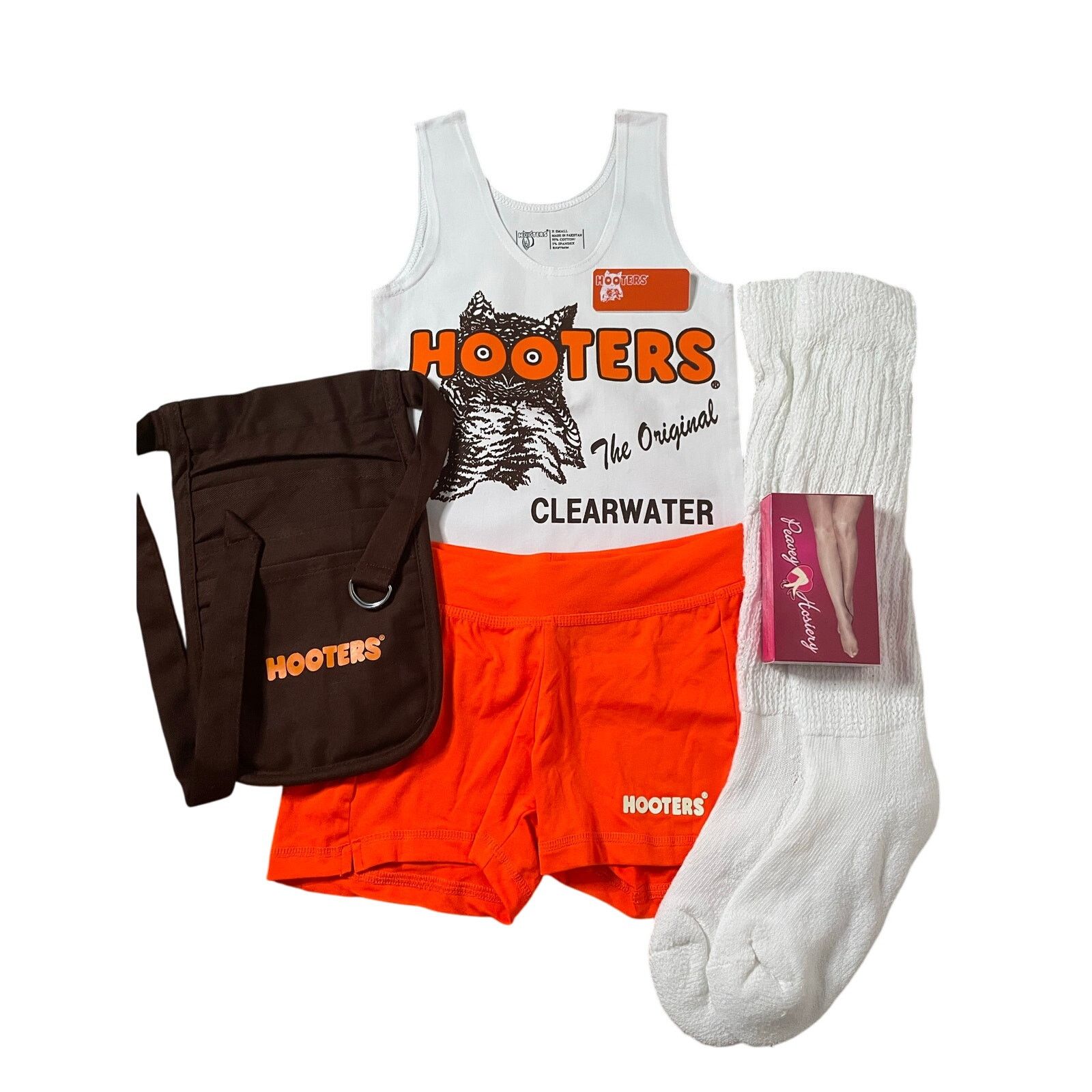 New Hooters Tank Shorts Pouch Name Tag Socks Pantyhose Xs