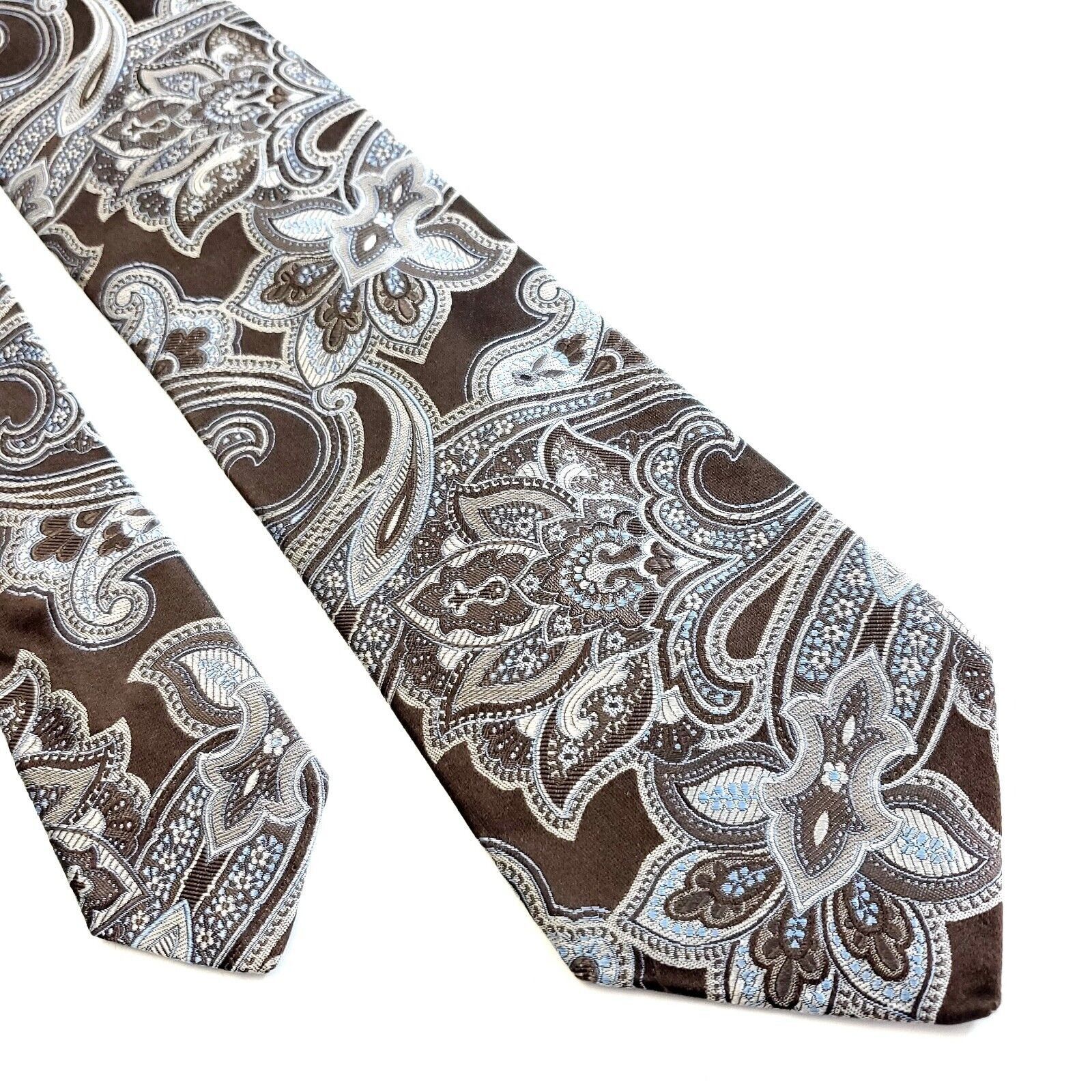 Ike Behar Ike Behar New York Brown Blue Paisley Woven Silk Tie Tailore Size ONE SIZE - 1 Thumbnail