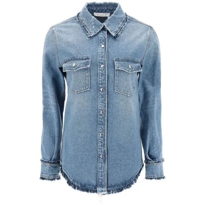 image of Chloe O1S22I1N0424 Denim Overshirt Frayed In Light Blue, Women's (Size XS)