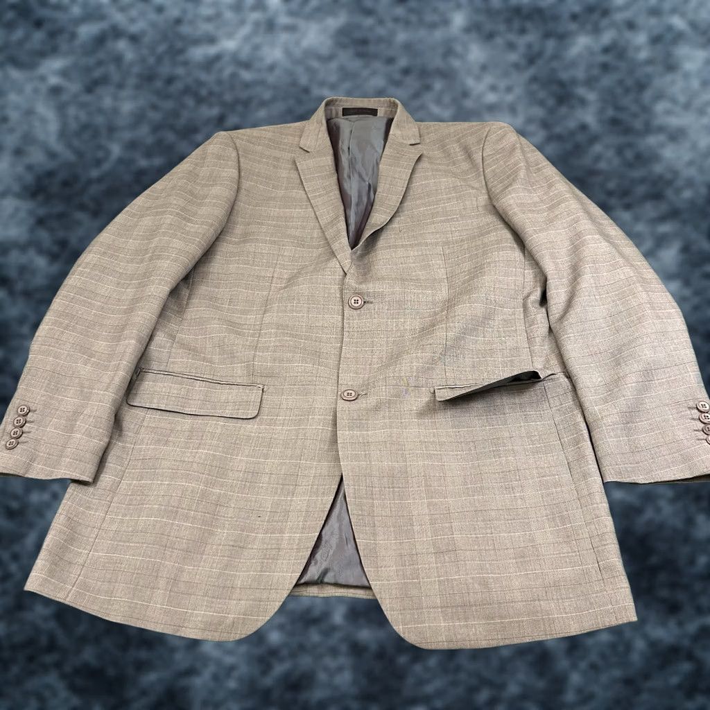 Vintage Vitali Blazer Jacket Mens 42L Beige Plaid Sport Coat Formal Work Preppy Pockets Shirt/Coat? Size 42R - 1 Thumbnail