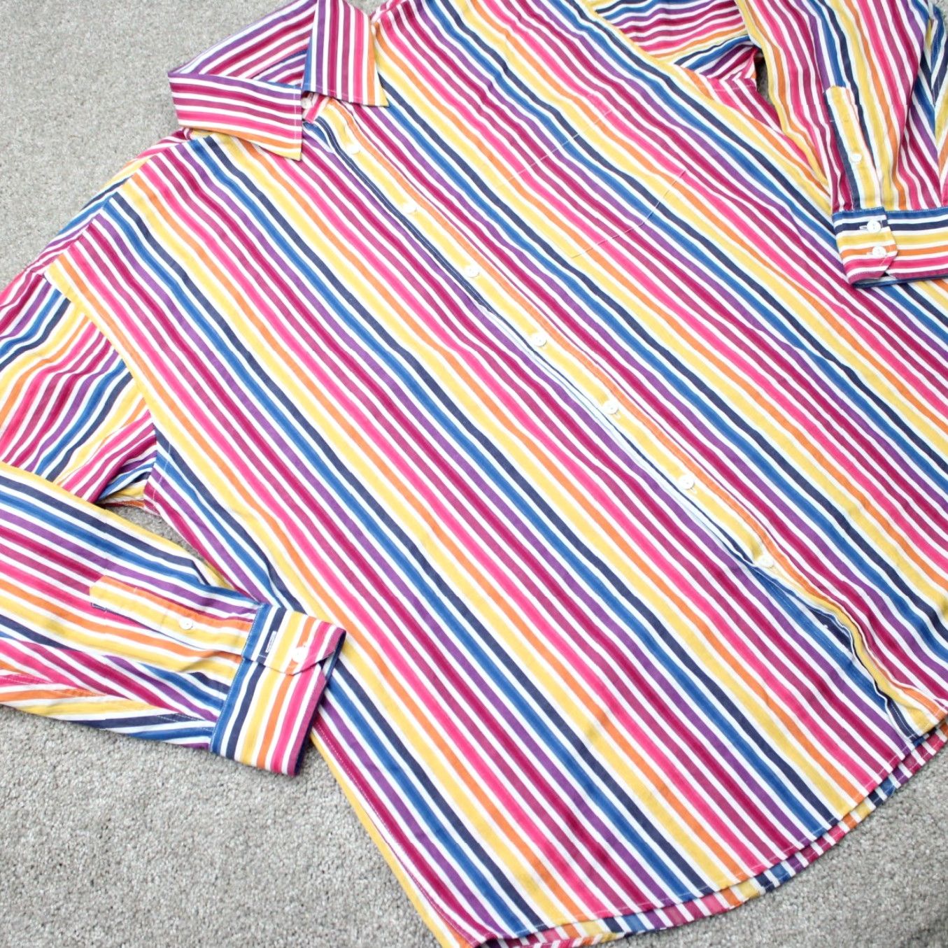 BUGATCHI Bugatchi Uomo Shirt Mens 2XL Striped Cotton Long Sleeve Red Pink Yellow Button-Up Casual Business Size US XXL / EU 58 / 5 - 4 Thumbnail