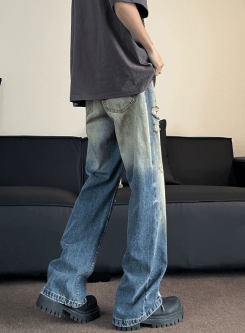 Japanese Brand × Jean American retro washed distressed straight-leg ripped jeans Size US 32 / EU 48 - 3 Thumbnail
