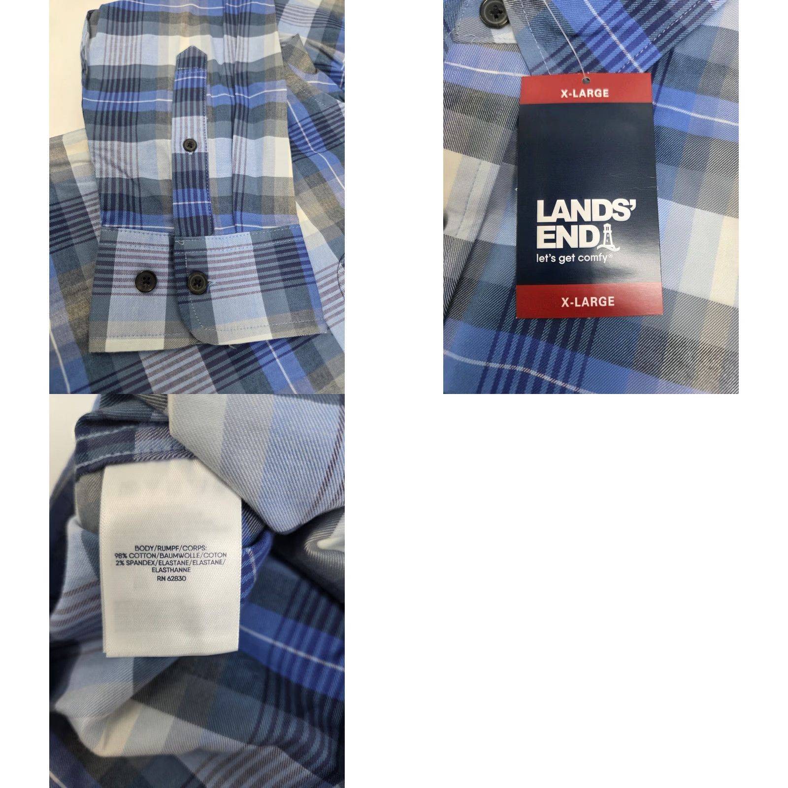 Lands' End Lands' End Men's Button-Up Shirt XL Blue Plaid Long Sleeve Regular Fit Size US XL / EU 56 / 4 - 8 Thumbnail