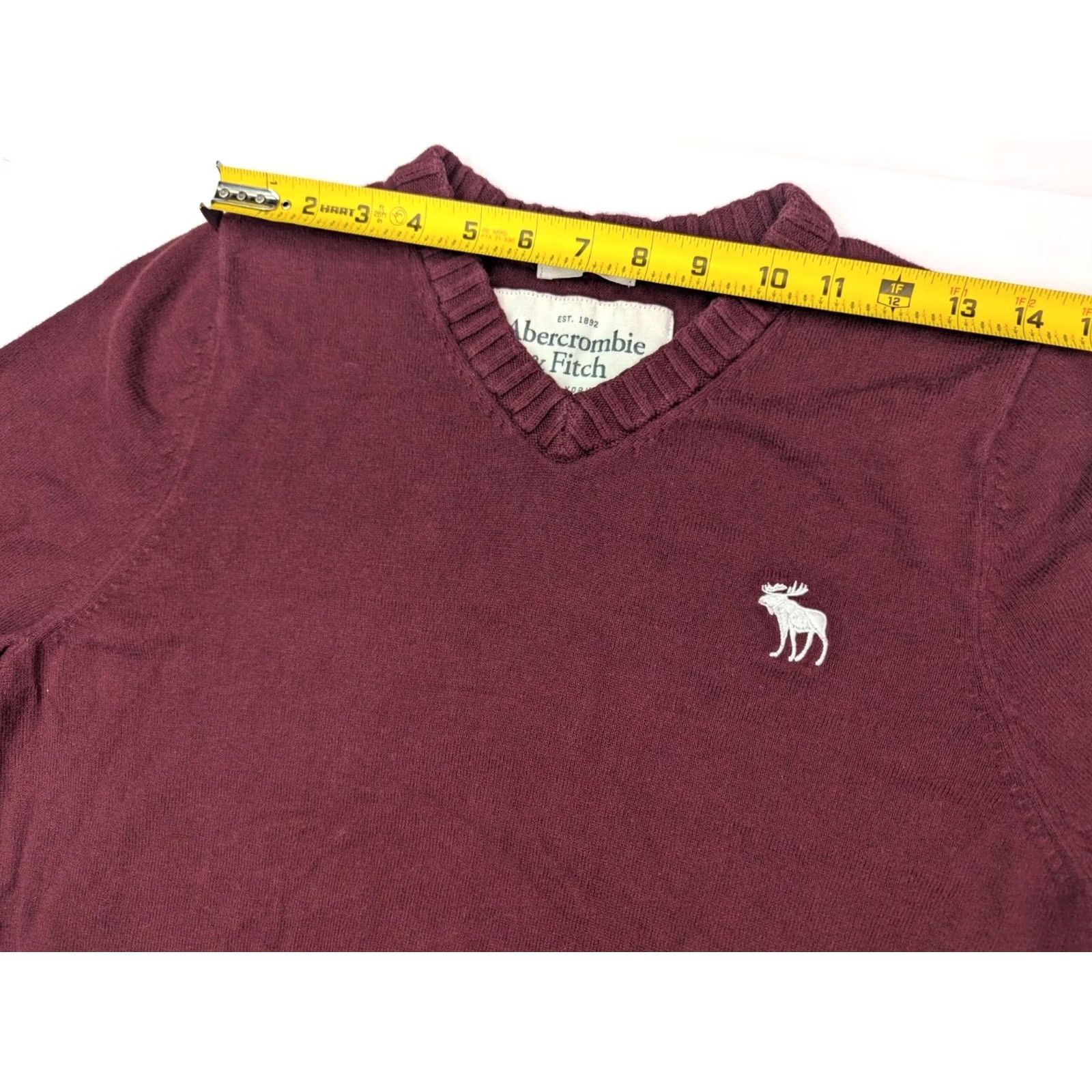 Abercrombie & Fitch Abercrombie & Fitch Sweater Womens XL Maroon V-Neck Wool Cashmere Knit Pullover Embroidered Moose 90s Bohemian Preppy Casual/Party Womens XL Red Size XL / US 12-14 / IT 48-50 - 7 Thumbnail