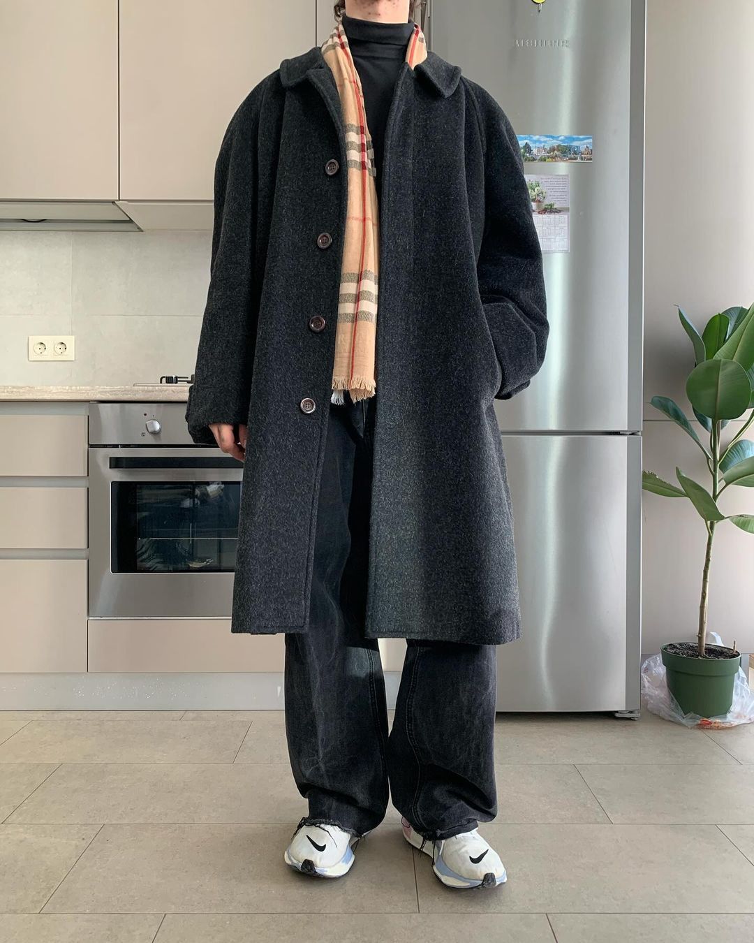 image of Cashmere Wool x Vintage Grey Vintage Wool Coat in Dark Gray, Men's (Size XL)