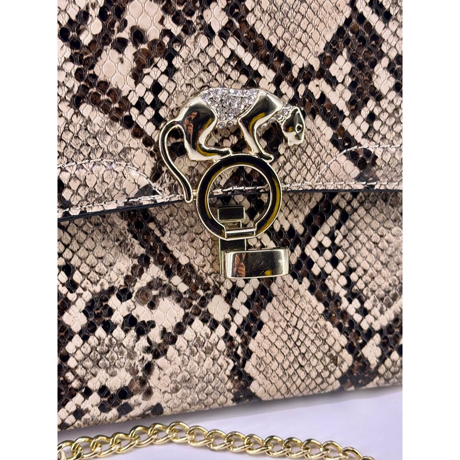 & Other Stories Vintage Snake Leather Shoulder Bag Jaguar Gold Lock Size ONE SIZE - 8 Thumbnail