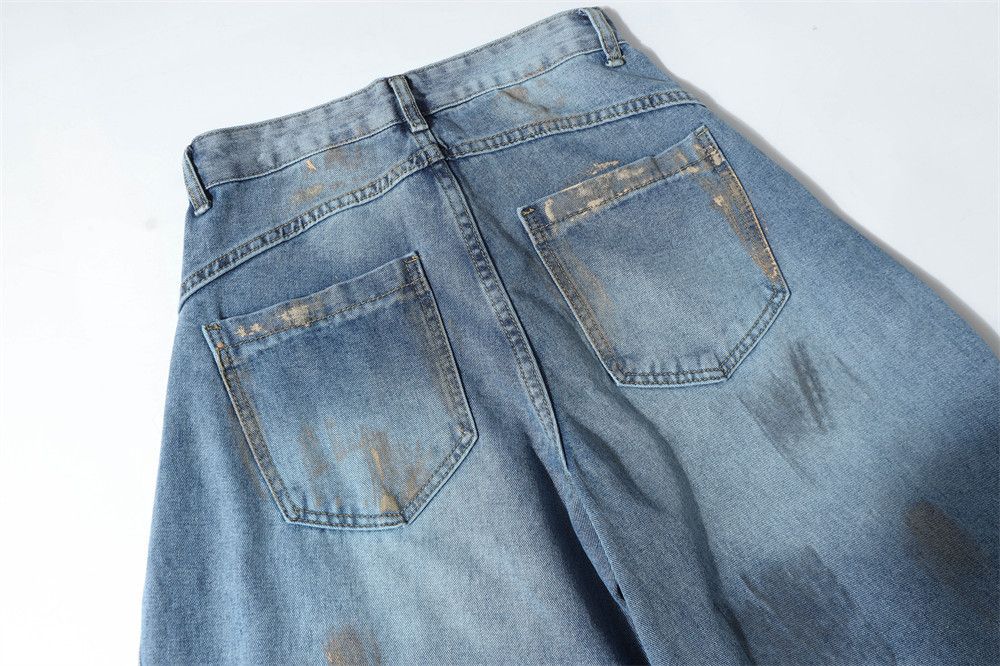 Japanese Brand × Jean Men's wide-leg ink-splashed distressed dirty scimitar jeans Size US 32 / EU 48 - 5 Thumbnail