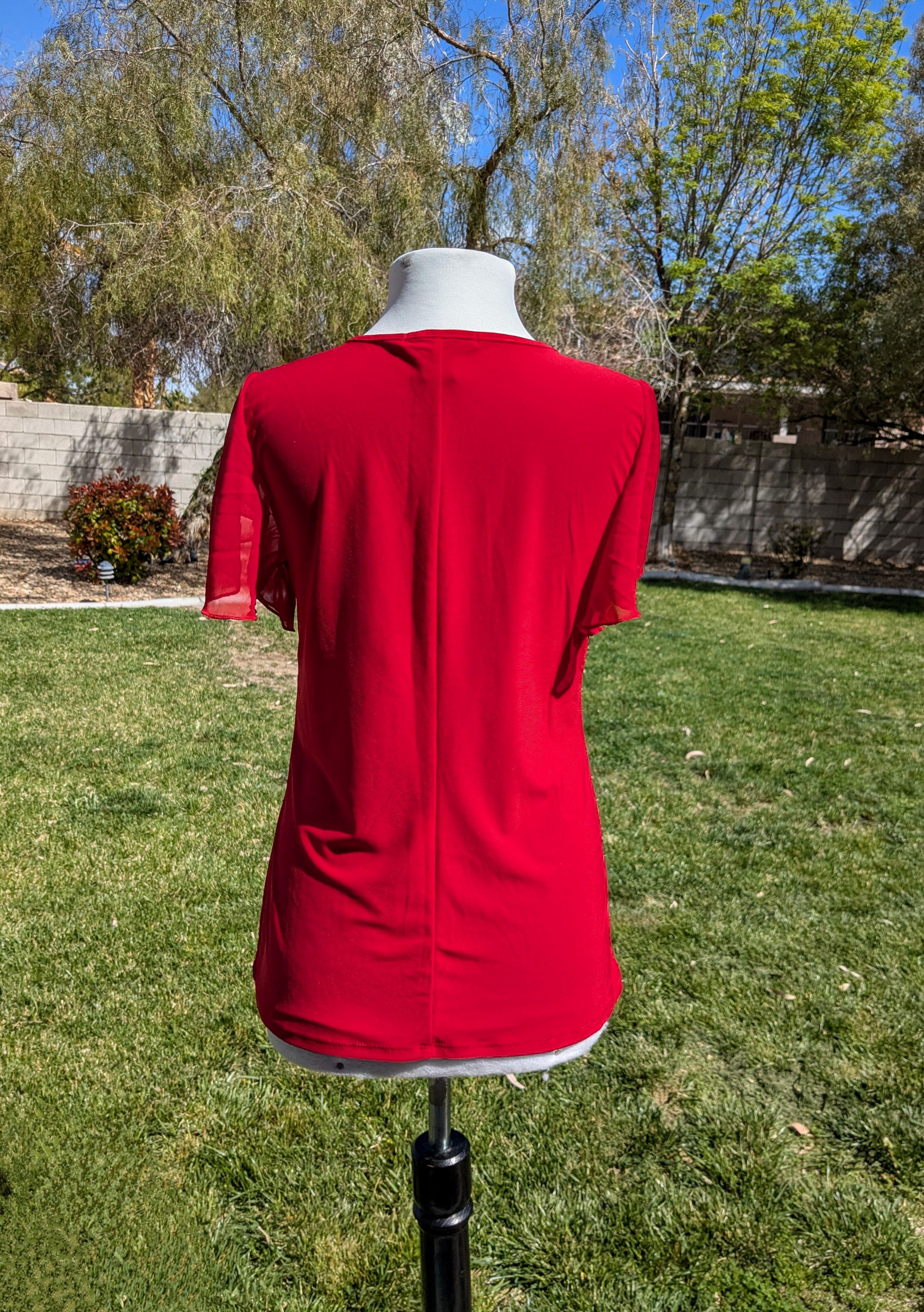 Designer Adele&May Lattice Cutout Cherry Sheer Sleeve Pullover Top Size M / US 6-8 / IT 42-44 - 4 Thumbnail