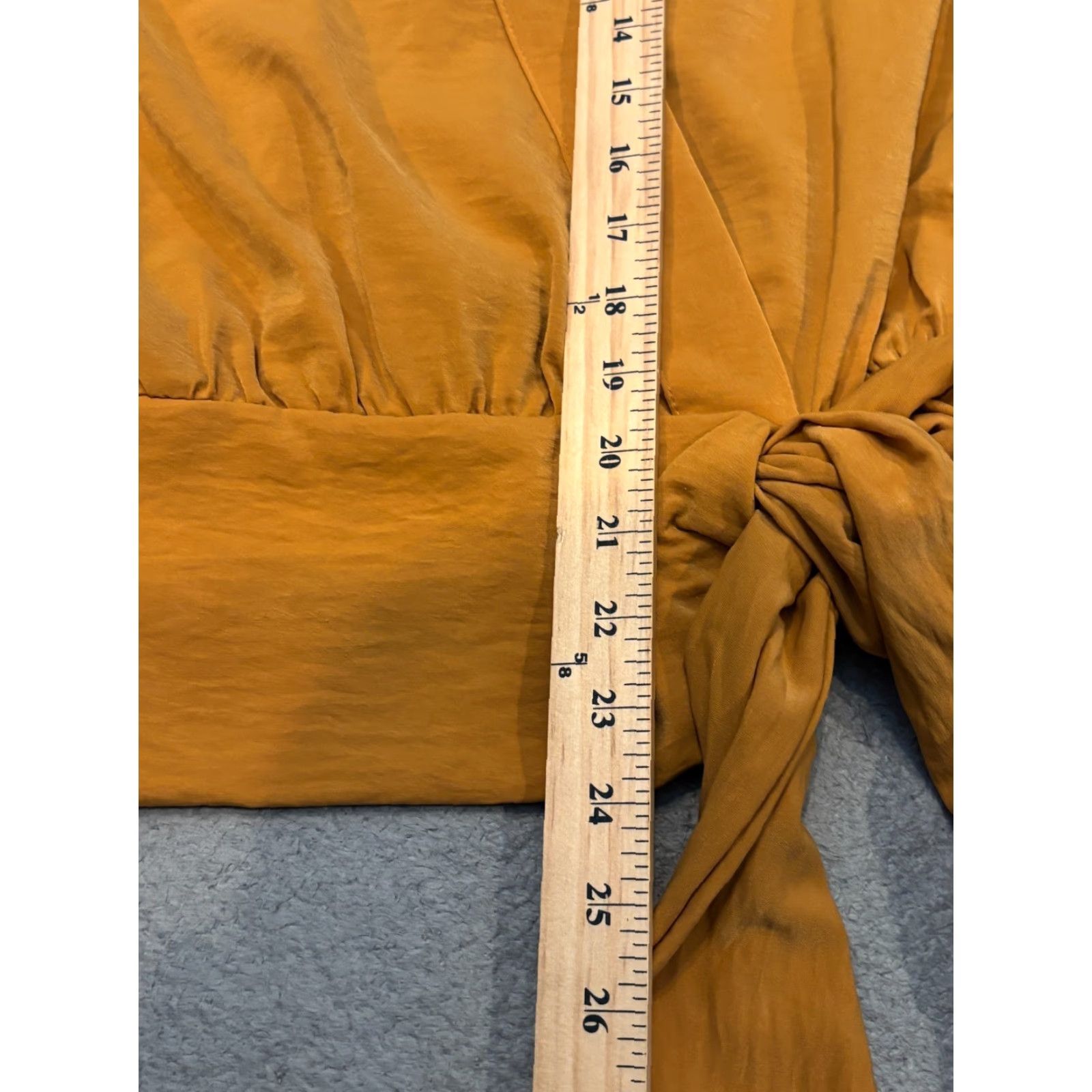Nine West Nine West Blouse Womens Medium Mustard Yellow Faux Wrap Tie Waist V Neck Short Sleeve Classic Easy Care Regular Fit Size M / US 6-8 / IT 42-44 - 4 Thumbnail