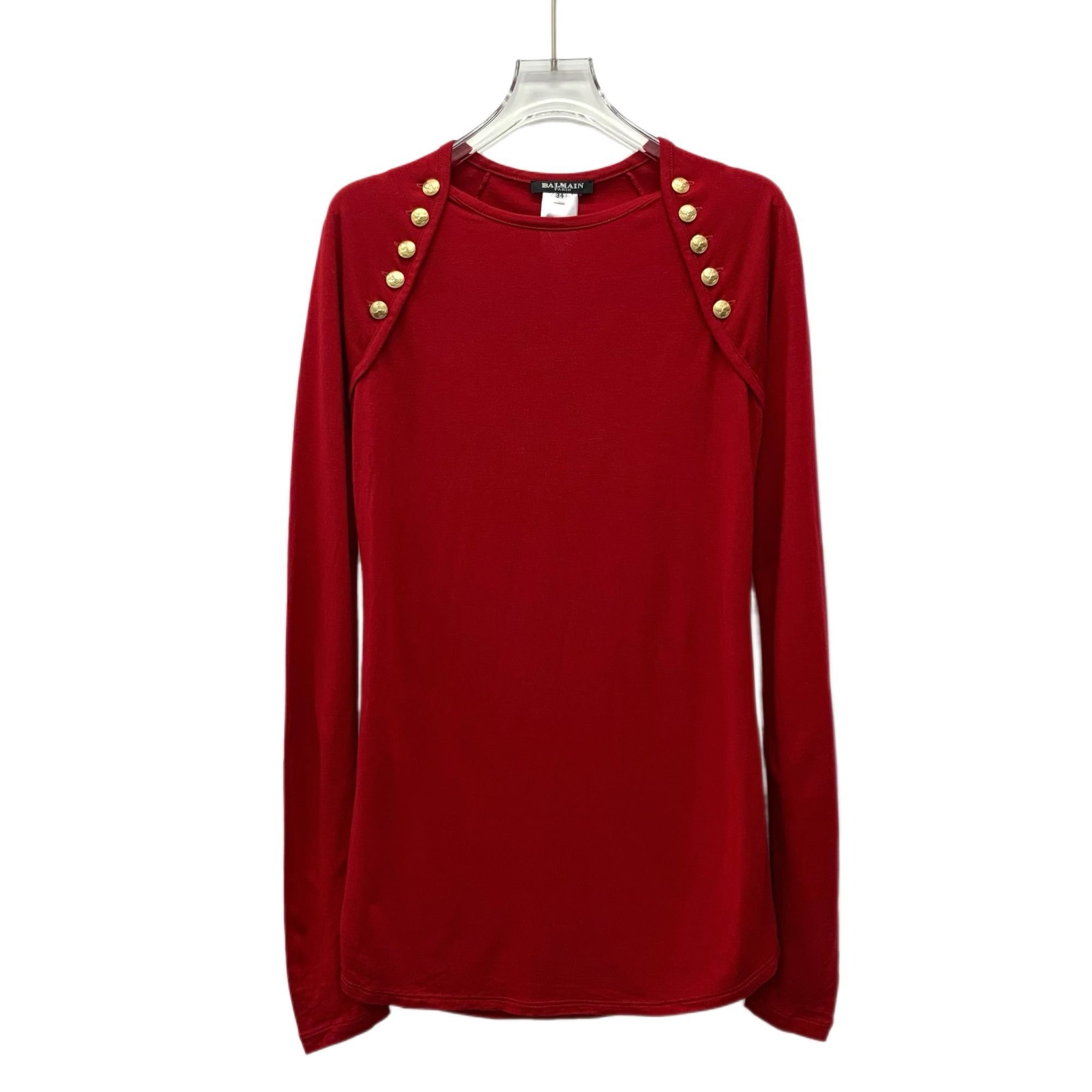 Balmain Balmain Red Long-Sleeved Sweater With Gold Button Details Si Size XXS / US 00 / IT 34 - 1 Thumbnail