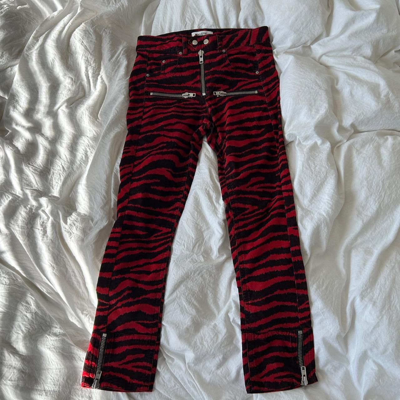 Isabel Marant Etoile Isabel Marant Étoile Red Zebra Print Moto Corduroy Pants Size 26" / US 2 / IT 38 - 5 Thumbnail