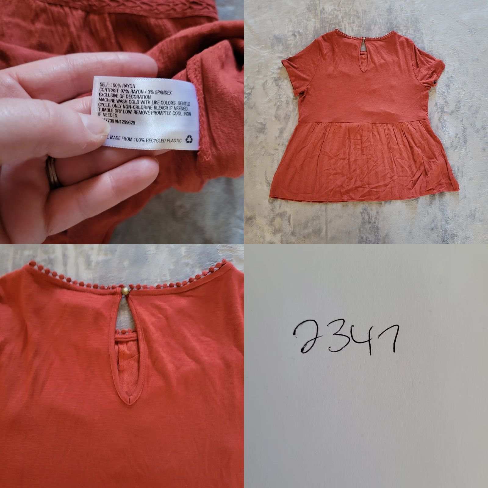 Vintage Knox Rose Top Shirt Medium Orange Short Sleeve Peplum Keyhole Everyday Casual Shirt Womens Size M / US 6-8 / IT 42-44 - 8 Thumbnail
