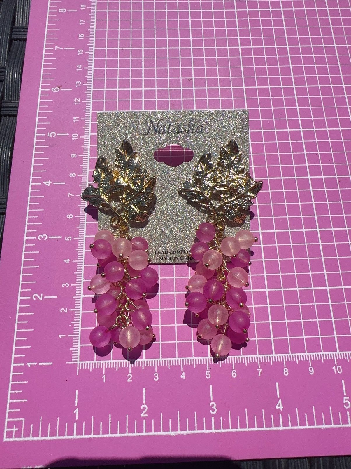 Designer Natasha Gold tone leaf Pink Drop tassel earrings Size ONE SIZE - 4 Thumbnail