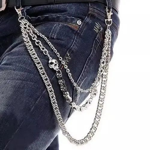 VIBE Pocket Chain Skull Punk Rock Gothic Silver Wallet Chrome Size ONE SIZE - 1 Thumbnail