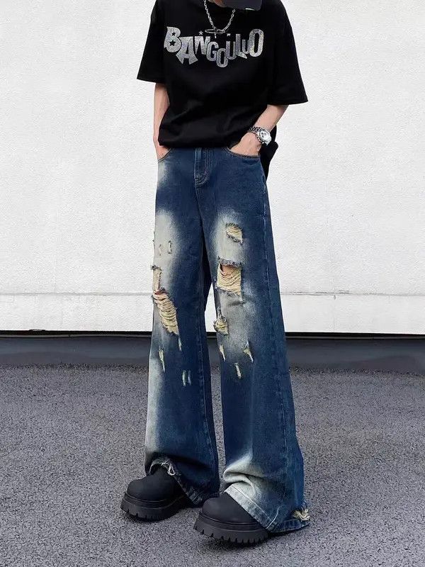 VIBE Vintage wash gradient ripped baggy jeans Size US 34 / EU 50 - 1 Thumbnail