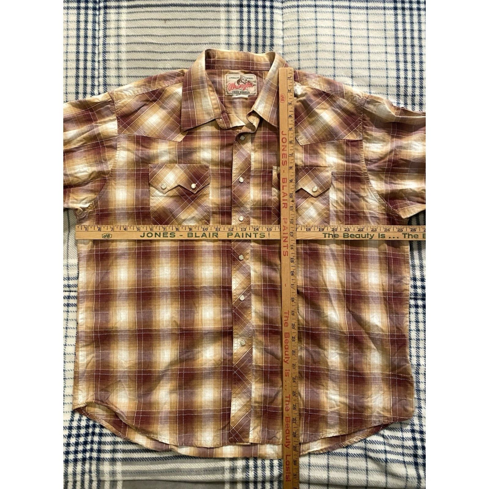 Wrangler VINTAGE Wrangler Pearl Snap Shirt Long Sleeve Plaid 2XL Brown Cotton Cowboy Western Mens Size US XXL / EU 58 / 5 - 4 Thumbnail