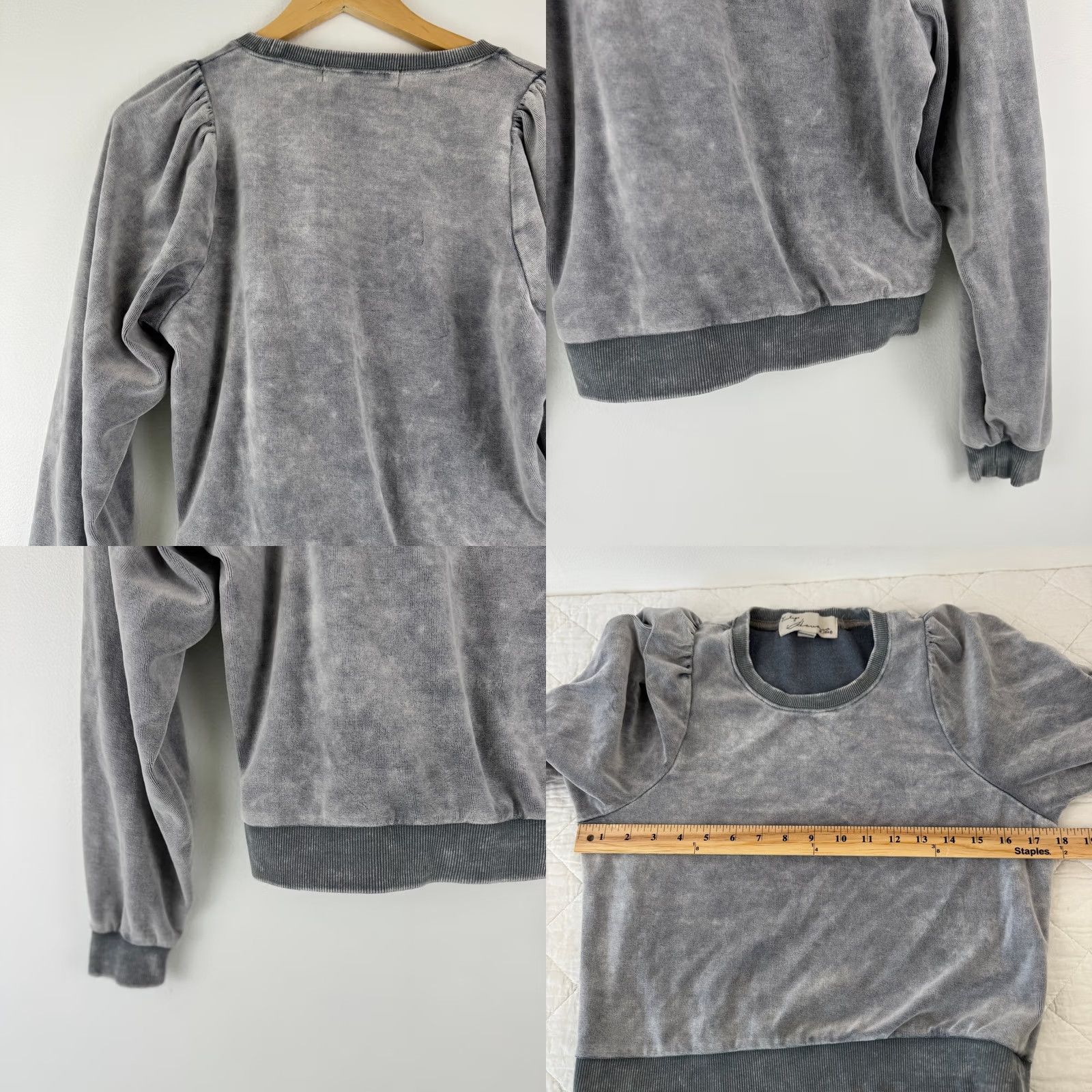 Vintage Havana VINTAGE Havana Gray Velvet Puff Sleeve Velour Sweatshirt S Cozycure Size S / US 4 / IT 40 - 9 Thumbnail