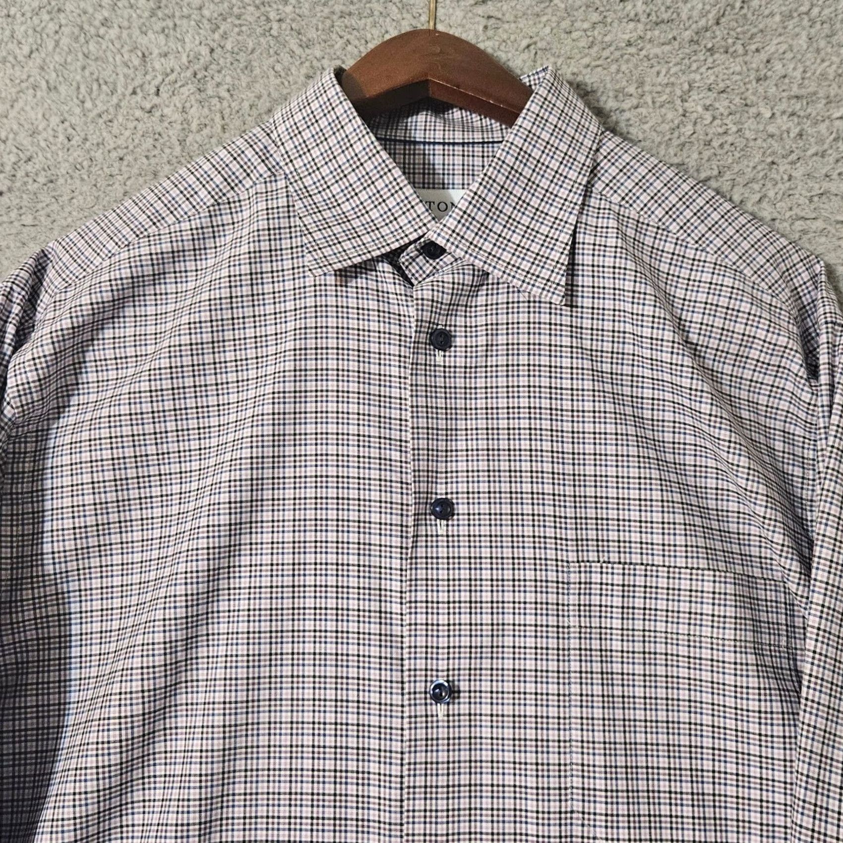 Eton Eton Shirt Mens Large 16.5-42 Purple Plaid Long Sleeve Cotton Shirt Size 42R - 2 Thumbnail