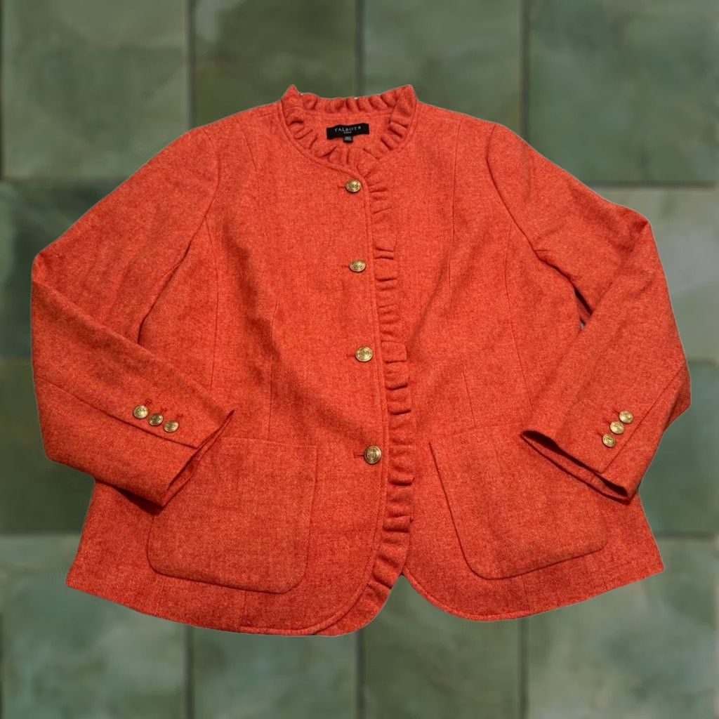 Talbots Talbots Orange Jacket Ruffled Collar Gold Button Long Sleeve Size 12W Women Size XL / US 12-14 / IT 48-50 - 1 Thumbnail