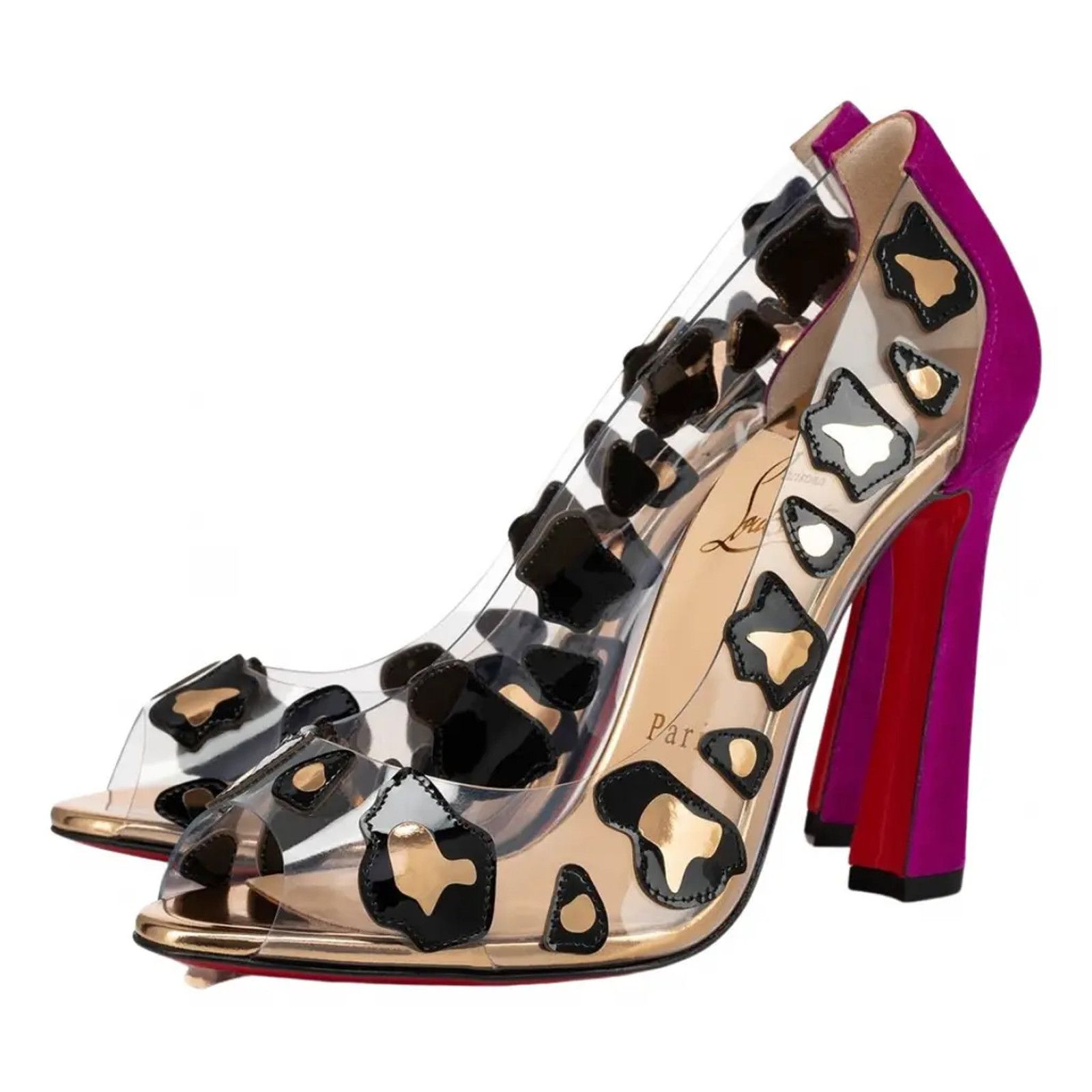 Christian Louboutin Christian Louboutin Parsefal 100 Black Gold PVC Patent Size US 7.5 / IT 37.5 - 1 Thumbnail