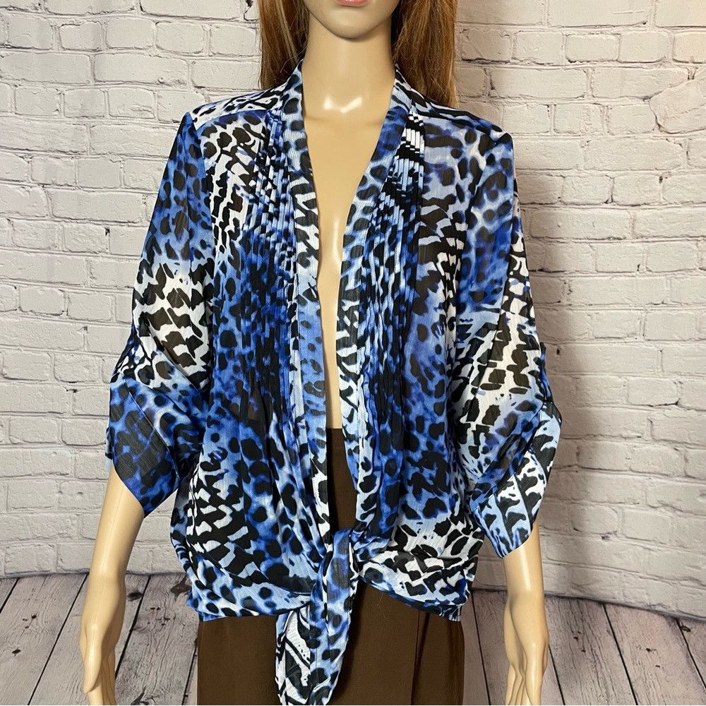 Other New Susan Graver Blue Open Front Blouse Cardigan Size M Size M / US 6-8 / IT 42-44 - 2 Thumbnail